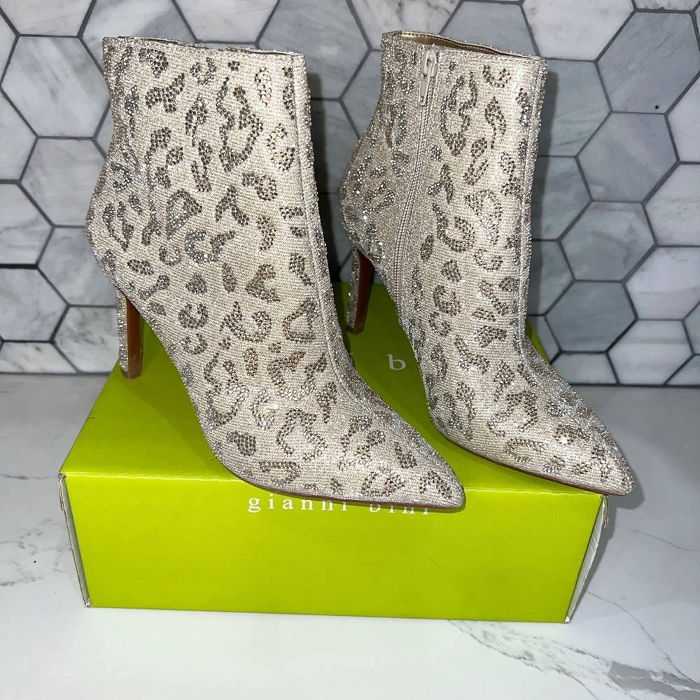 Gianni Bini “AnninaTwo Leopard Print Rhinestone” stiletto booties